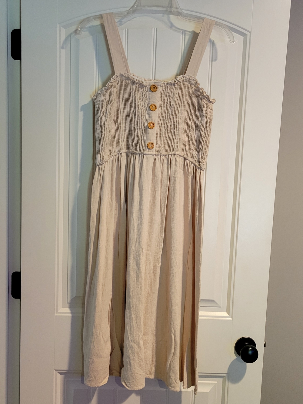 Smocked Cream Midi Sundress with Button Front